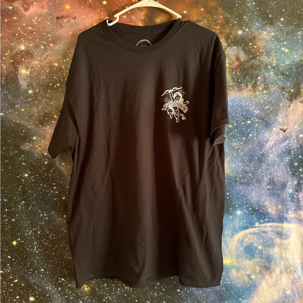 Black Crew Neck Short Sleeve Tee with Chest Graphic